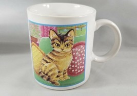 Orange Blonde Tabby Cat On Couch Mug Japan Pillows Flowers Black Stripes - $7.68
