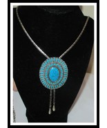 Pat Pend Faux Turquoise Pendant &amp; Chain 22&quot;  Vintage N005 - $752.48 MXN