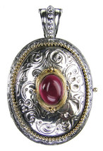 Gerochristo 3275 - Solid Gold &amp; Silver Engraved Oval Locket Pendant - £1,081.74 GBP