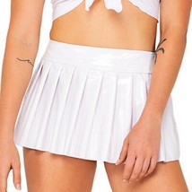 Vinyl Pleated Mini Skirt Zipper Closure School Girl Costume Rave White 5136 - £26.17 GBP