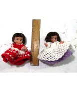 2 Tiny Angry-Faced Caucasian Dolls Vintage Handmade Yarn Clothing - £5.32 GBP