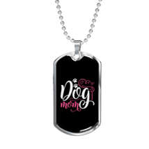 Dog Mom Pink  White Necklace Stainless Steel or 18k Gold Dog Tag 24&quot; Chain - $47.45+