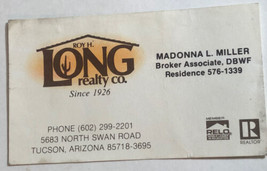 Vintage Roy Long Realty Company Business Card Ephemera Tucson Arizona BC10 - £3.10 GBP