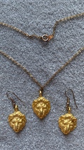MGM symbol lion head gold plated earrings/lion pendant chain necklace set 16” L  - $15.50