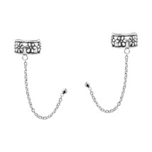 Flower Row Chain Cartilage Clip On Sterling Silver Cuff Earrings - £8.75 GBP