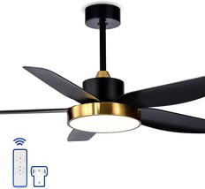 Aluocyi 56 Inch Black Ceiling Fan With Lights And Remote Control,, Matte Black - £196.05 GBP