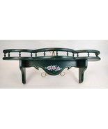 Handmade Deep Green Wood Wall Shelf Handpainted Flowers &amp; Spindle Rail C... - $176.56 CAD