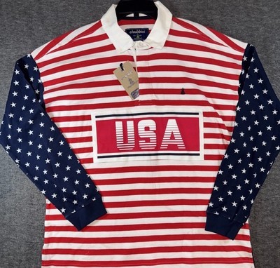 Chubbies Men Legacy Rugby Polo Shirt USA Patriotic Print Red White Blue ... - $39.99
