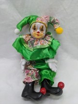 Vintage 7&quot; Clown Jester With Green And Floral Outfit Doll - £21.95 GBP