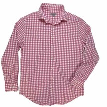 Peter Millar Wicking Shirt Mens L Pink Gingham Check Spread Button Performance - £19.26 GBP