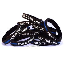 50 HOLD THE LINE Wristbands Silicone Awareness Bracelets with Thin Blue Line - £29.17 GBP