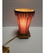 Vintage Shade Gold Beige Tone Fabric Beaded Accent Lamp NICE - $20.94 CAD