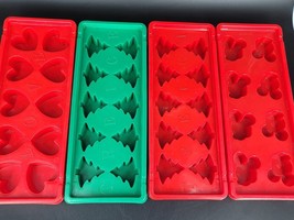 Vintage Ice Cube Trays Set Of 4 -Christmass Trees Hearts and Disney Mick... - $15.47