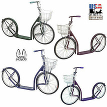 20&quot; Adult NAVY BLUE SCOOTER Amish Kick Bike w/ Basket Brakes &amp; Racing Wh... - $372.97