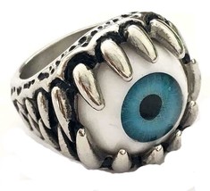 Blue Eye Ball Stainless Steel Ring Sizes 7 To 14 Available S-554 Halloween New - £7.55 GBP