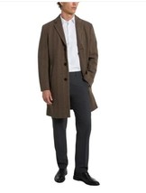 Kenneth Cole Mens Overcoat Brown Herringbone Pockets Fully-Lined Notched... - $119.99