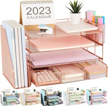 Gianotter Paper Letter Tray Organizer With File Holder, 4-Tier Desk, Rose Gold - £33.98 GBP