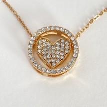 It Girl Rhinestone Heart Circle Ring Slider Gold Tone Necklace 18”-21” - £14.92 GBP