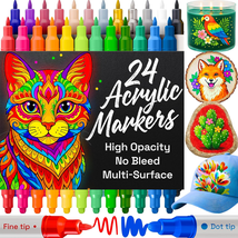 24 Acrylic Paint Markers for Rock, Fabric, Wood, Glass, Decoration  - $14.77