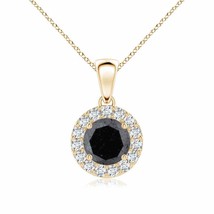 Authenticity Guarantee 
Round Black and White Diamond Halo Pendant in 14K Yel... - £593.75 GBP