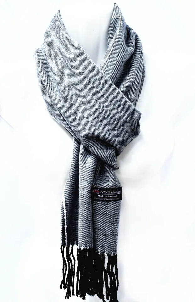 Mens Womens Winter Warm 100% CASHMERE Scarf Scarves Plaid Wool striped gray - £10.20 GBP