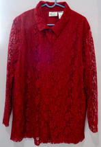 Kathie Lee Woman Lace Blouse Very Berry Red Plus Size 18 20 Long Sleeve Dressy - £15.72 GBP