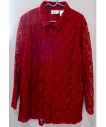 Kathie Lee Woman Lace Blouse Very Berry Red Plus Size 18 20 Long Sleeve ... - £15.92 GBP