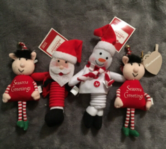 Christmas Tree Ornaments Santa, Snowman &amp; Elves (Qty 2) Cloth Lot of 4 New - £9.55 GBP