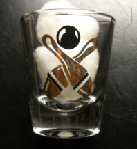 Bowling Pins and Ball Shot Glass Gold and Black on Clear Glass - £5.49 GBP