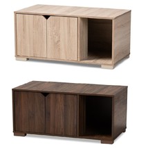 Cat Litter Box Cover Cat House Side End Table Furniture Oak Walnut Brown 2-Door - £100.19 GBP