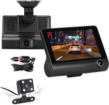 3 Channel Dash Cam 4 hes TFT LCD Car DVR Front Inside Rear Three Way Night Visio - £40.76 GBP