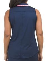 NWT Ladies BELYN KEY Navy Blue Melon Check Birdie Sleeveless Golf Shirt XS S M L image 2