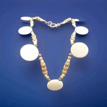 KATE HINES  Strand Ivory Swirl Disks Brown/Gold tone Beads necklace 33&quot; - $27.72