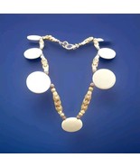 KATE HINES  Strand Ivory Swirl Disks Brown/Gold tone Beads necklace 33&quot; - £20.68 GBP