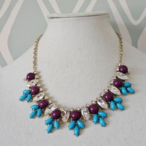 Talbots Crystal Clear Blue &amp; Purple Bib Statement Necklace - $21.77