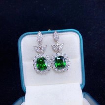 3Ct Cushion Cut CZ Emerald Drop/Dangle Push Back Earrings 14K White Gold Finish - £131.34 GBP