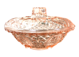 Pink Depression Glass Hearts Design Dish with Lid  7&quot; Vintage - £23.47 GBP