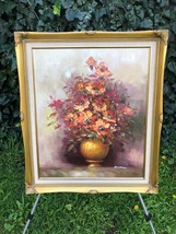Vintage Oil Painting Masterful 1970s Mid Century Floral Canvas Gold Gilt Frame - £693.14 GBP