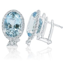 12.69 Ct GIA Certified Oval Cut Aquamarine Diamond Stud Earrings 14k White Gold - £5,569.22 GBP