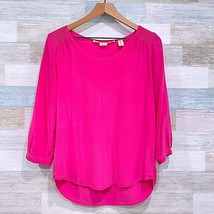 Max Studio 100% Silk Smocked Shoulder Blouse Pink 3/4 Sleeve Career Womens Small - £22.20 GBP