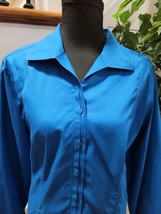 Chico&#39;s Women&#39;s Blue 100% Cotton Long Sleeve Collared Button Up Top Size 2 - £19.55 GBP