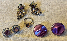 4 Pieces Vintage PURPLE Estate Jewelry - Earrings, Ring - £15.87 GBP