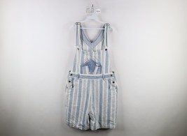 Vintage 90s Streetwear Womens Large Distressed Striped Denim Shortalls Overalls - £55.35 GBP