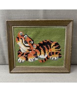 VTG 1970s Framed Needlepoint Tiger Art Kitschy Handmade Retro Wall Decor... - €23,70 EUR