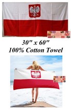 Polish Arms Polska Old Poland Flag Cott​On Bath Pool Beach Towel Wrap Big 30x60&quot; - £18.18 GBP