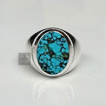 AAA Natural Tibetan Turquoise Ring 925K Silver December Birthstone Gift Men Ring - £58.66 GBP