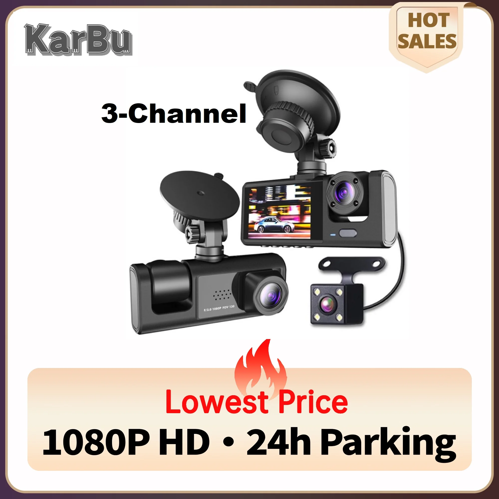 Dash Cam for Cars 3 Camera 1080P HD Dashcam 24h Parking Monitor Car Dvr Front - £30.73 GBP+