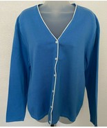 Pendleton XL Cotton Blend Blue White Trim Cardigan Sweater - $49.97 CAD