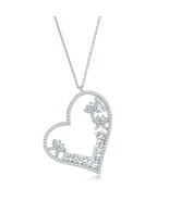 Sterling Silver CZ Heart and Butterflies Necklace 18&#39;&#39; - £60.66 GBP