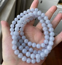 8.7mm Natural Old Pit Lavender Jadeite Bead Necklace Type A Purple Jade Necklace - £453.94 GBP